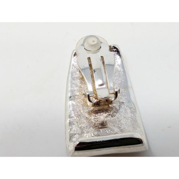 Anne Klein Earrings Silver Tone Wide Tapered Curve Hoop Clip On Statement - Picture 5 of 5